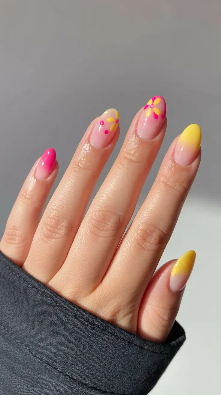 amazing spring almond nails 2026 Sunlit Florals in Soft Spring Shades