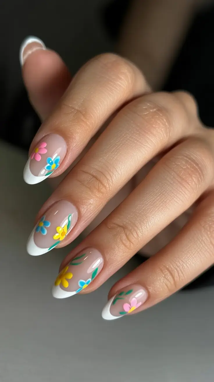 amazing spring almond nails 2026 Floral French Almond Nails With a Soft Spring Twist