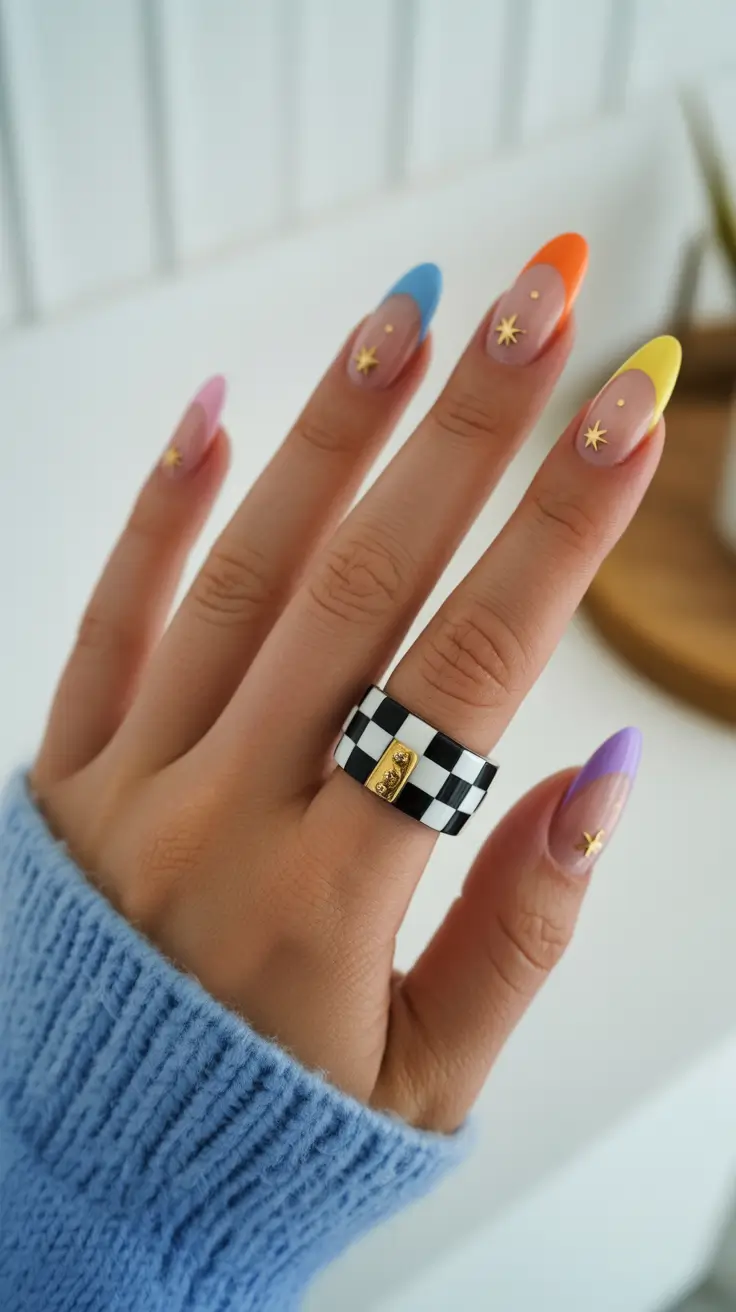 amazing spring almond nails 2026 Starry Accents With Bright Spring Energy