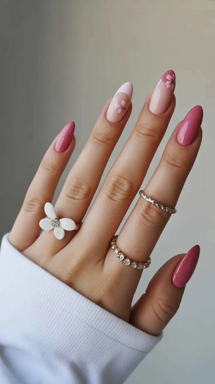 amazing spring almond nails 2026 Romantic Pink Almond Nails With Floral Touches