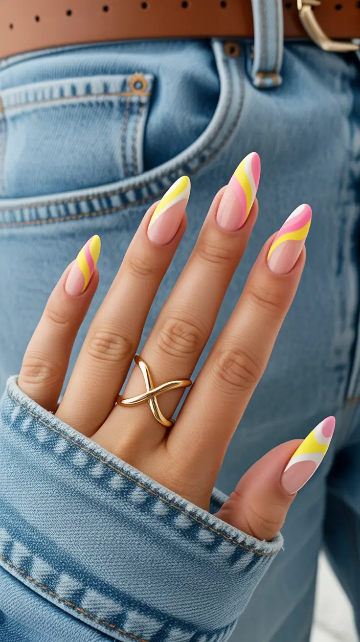 amazing spring almond nails 2026 Pastel Swirl Almond Nails With Retro Energy