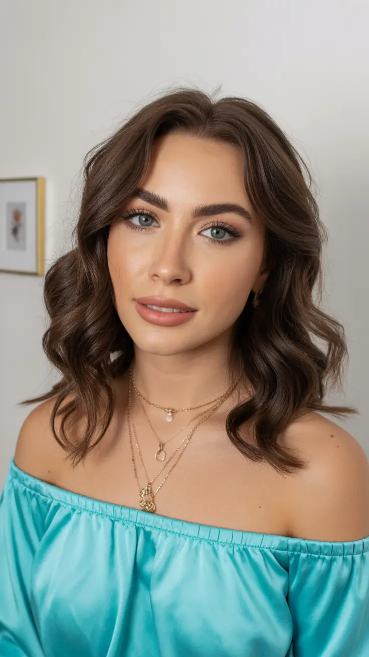 april hair color ideas 2026 Mocha Brown Waves with Modern Gloss Finish