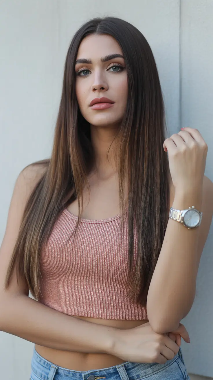 april hair color ideas 2026 Sleek Cocoa Brown with Ultra Glossy Finish