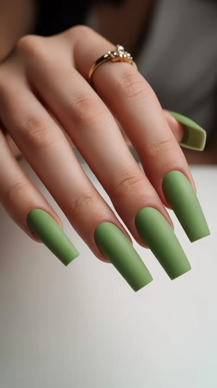 best summer nail colors ideas 2026 Matte Green Acrylic Statement for Trend Lovers