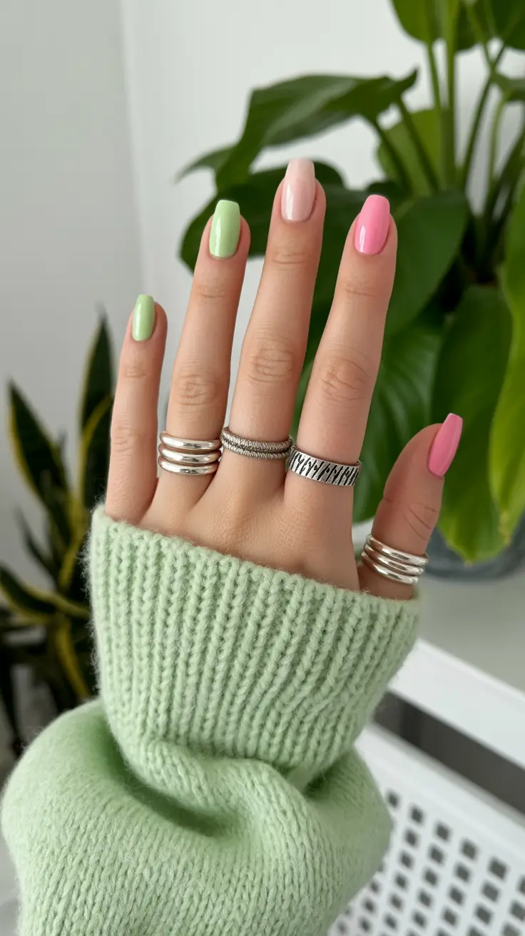 best summer nail colors ideas 2026 Playful Pastel Mix for Short Colorful Energy
