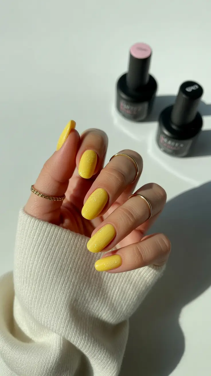 best summer nail colors ideas 2026 Sunny Yellow Minimalism for Warm Skin Glow