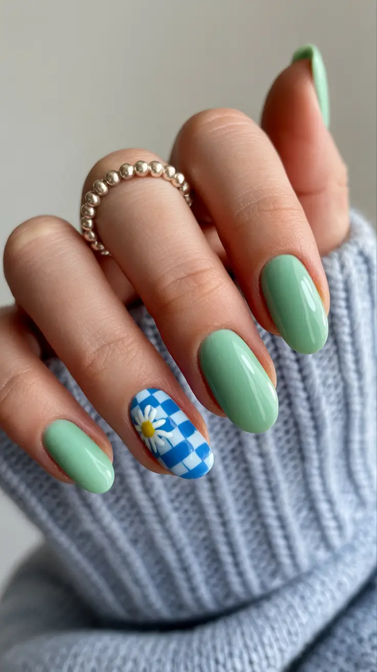 best summer nail colors ideas 2026 Mint Daisy Accent for Fresh Summer Romance