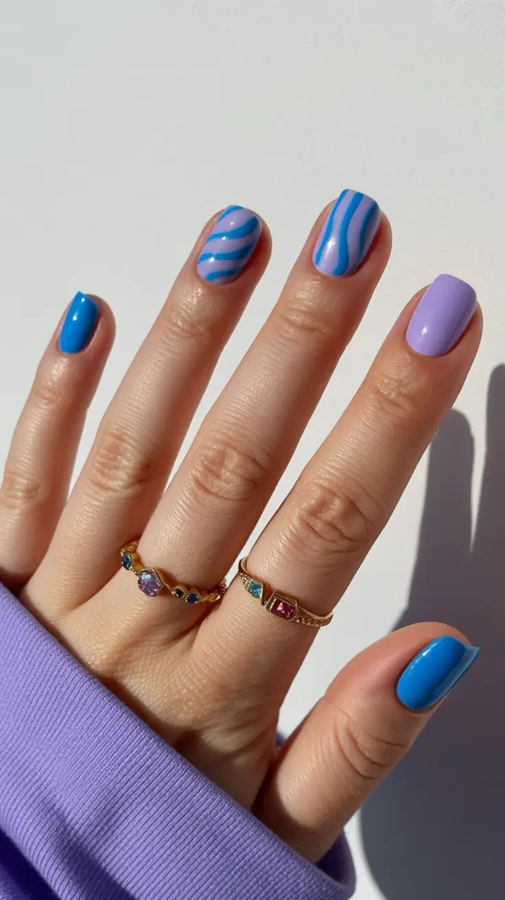 best summer nail colors ideas 2026 Pastel Wave Mix for Short Square Summer Fun