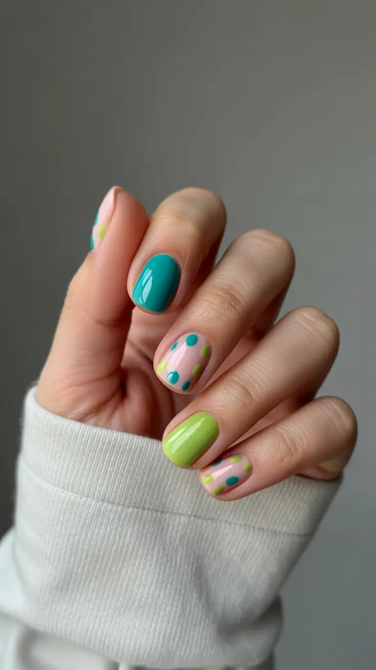 best summer nail colors ideas 2026 Mint Polka Dot Minimalism for Short Simple Looks