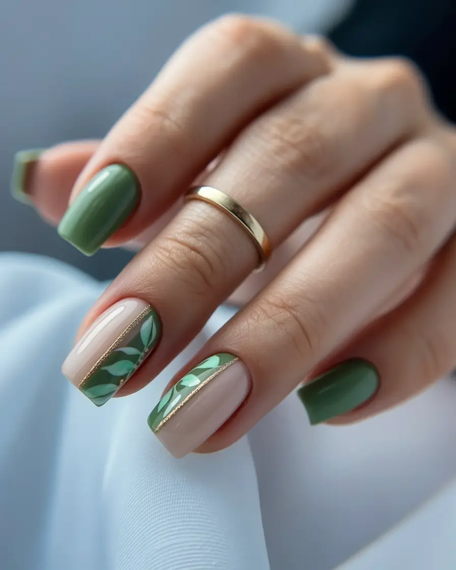 best summer nail colors ideas 2026 Neutral Green Botanical Lines for Modern Minimalism