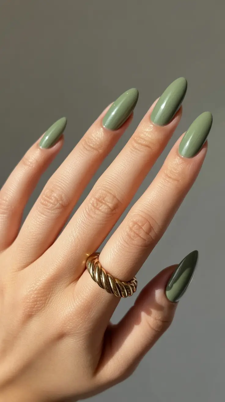best summer nail colors ideas 2026 Olive Gloss Elegance for Warm Golden Days