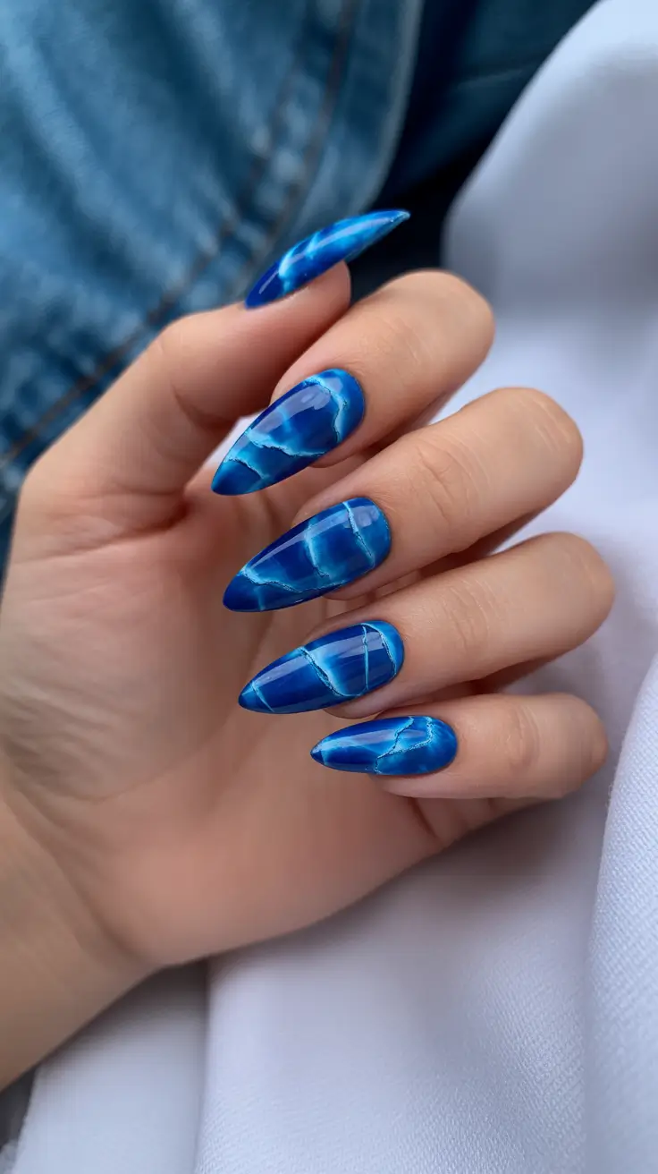 best summer nail colors ideas 2026 Electric Ocean Blue Marble Drama