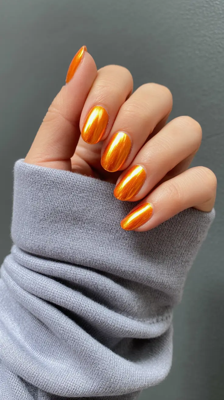 cute chrome spring nails 2026 Molten Citrus Glow for a Fresh Start