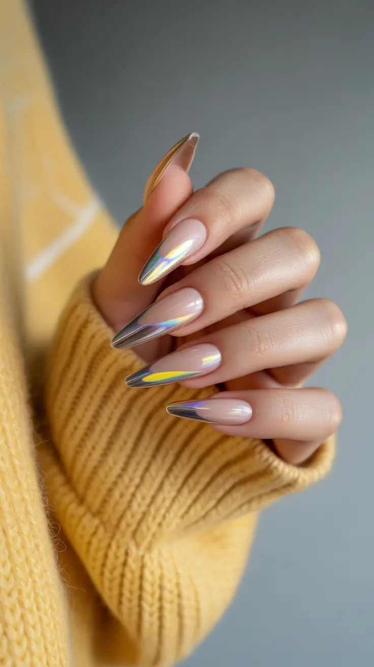 chrome spring nails 2026 Neutral Chrome with Soft Yellow Reflections