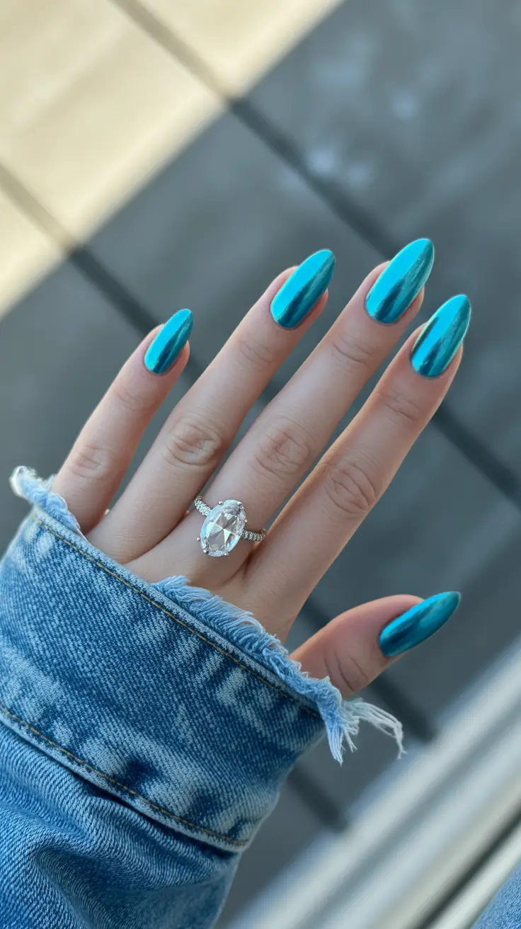 chrome spring nails blue Bright Blue Chrome That Pops Instantly