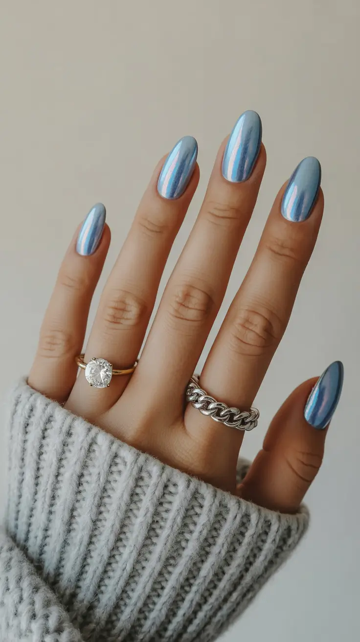 chrome spring nails short Soft Blue Chrome for Everyday Spring Calm