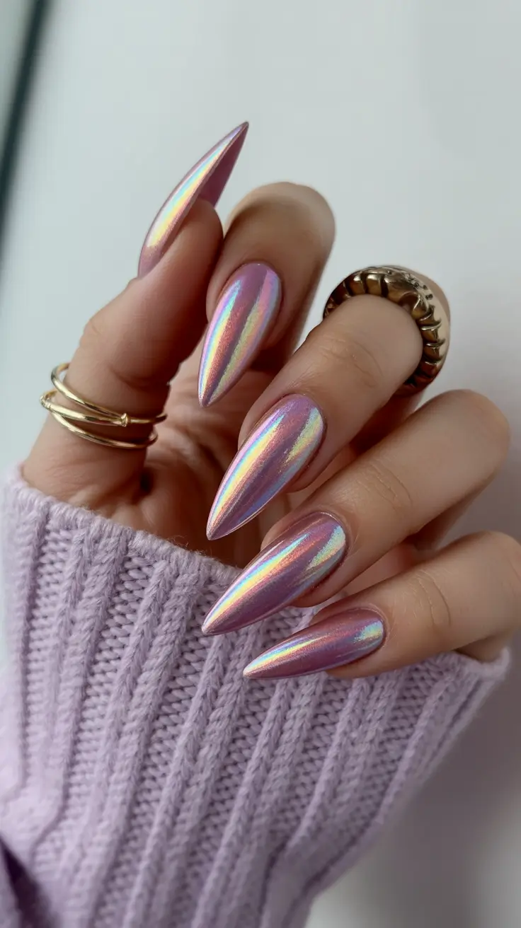 chrome spring nails pink Elongated Pink Chrome with a Soft Glow