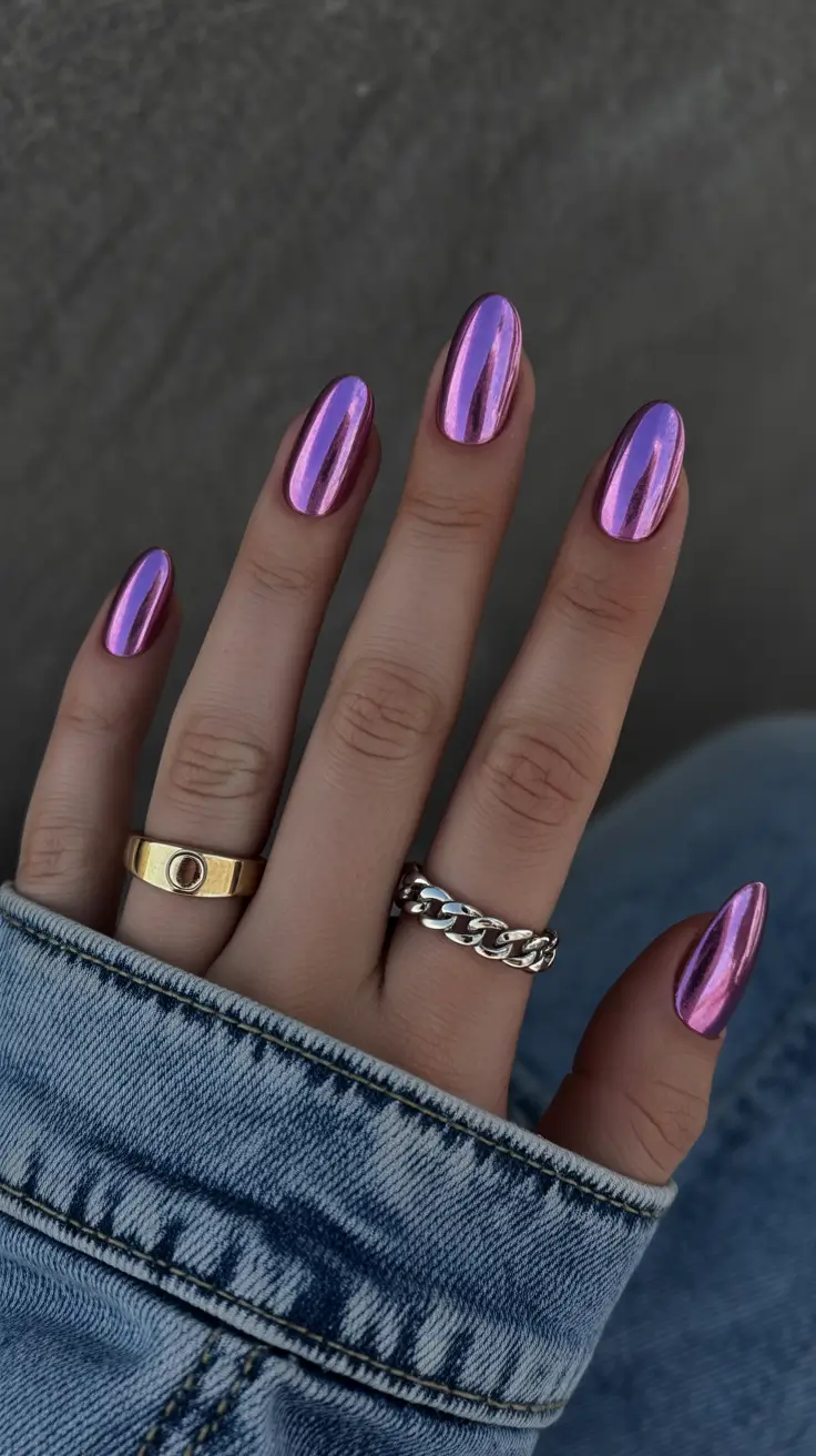 chrome spring nails 2026 Bold Purple Chrome for Statement Spring Nails