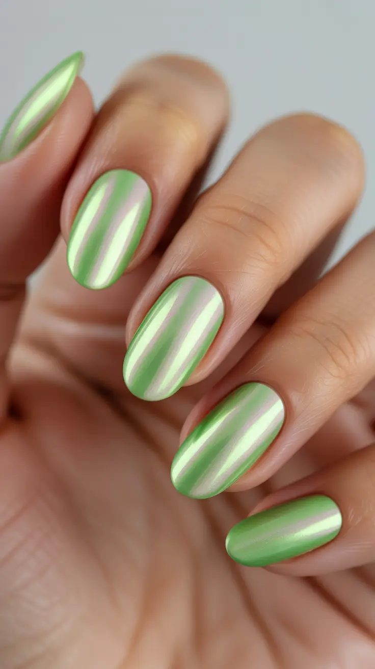 chrome spring nails green Light Green Chrome That Feels Fresh and Effortless