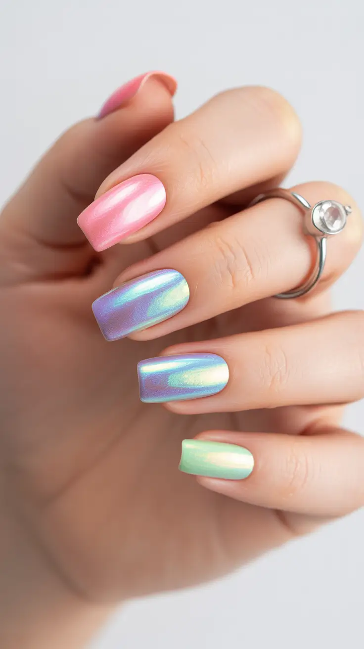 cute chrome spring nails 2026 Soft Square Chrome for Everyday Spring