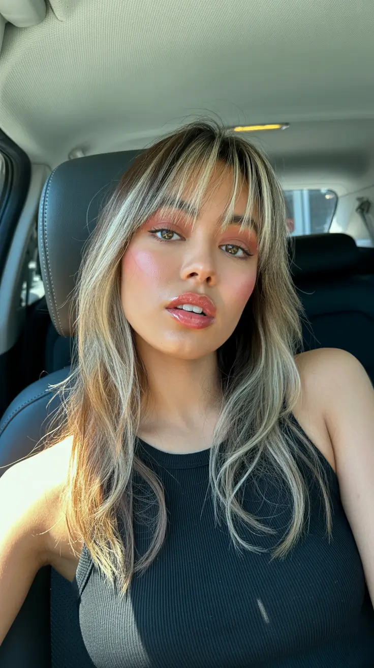 spring hair color for tan skin Soft Mushroom Blonde with Feathered Layers
