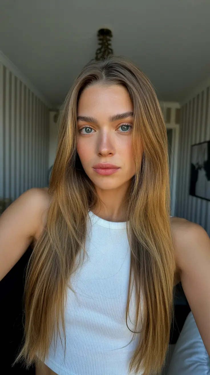 spring hair color for tan skin Soft Honey Beige Length with Seamless Blend
