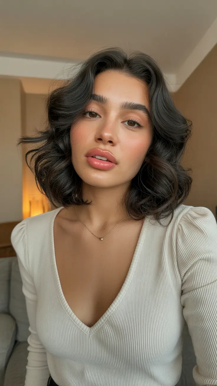 spring hair color for tan skin Espresso Noir Waves with Gloss Finish
