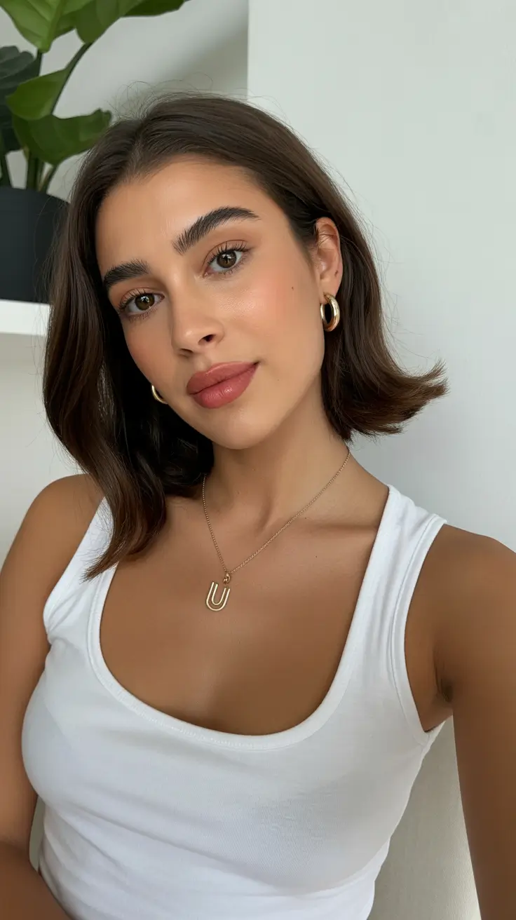 spring hair color for tan skin Classic Chestnut Bob with Soft Flick