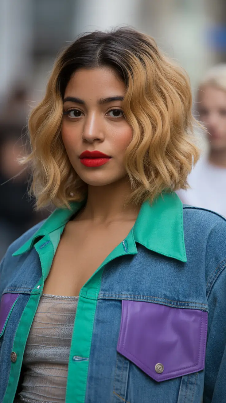 spring hair color for tan skin Golden Caramel Waves with Lived-In Depth
