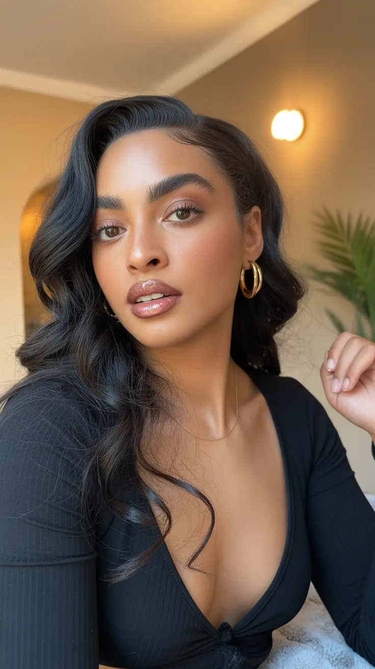 spring hair color for tan skin Midnight Black Glam Waves