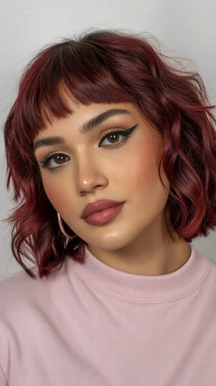 spring hair color for tan skin Cherry Cola Textured Bob