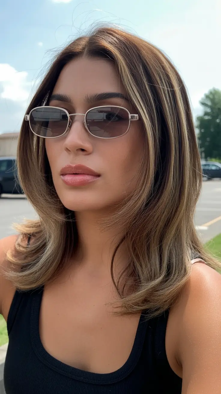 spring haircuts 2026 Polished Shoulder Length Layers