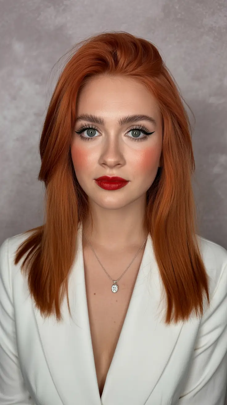spring haircuts 2026 Sleek Copper Straight Cut with Modern Elegance
