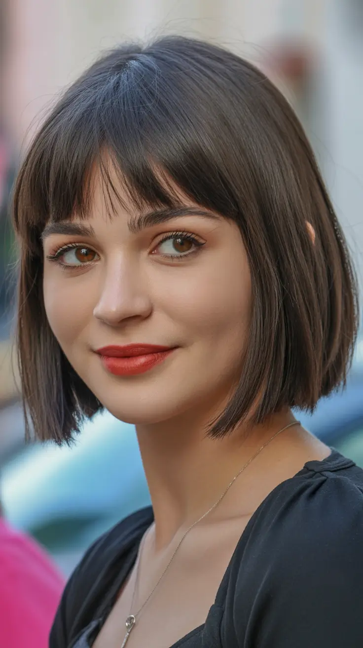 spring haircuts 2026 Chic Parisian Bob with Soft Micro Bangs