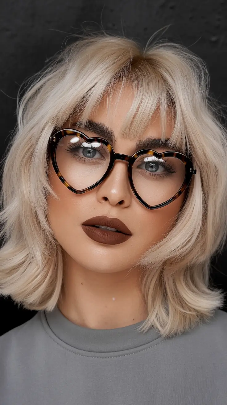 spring haircuts 2026 Layered Platinum Shag with Textured Fringe