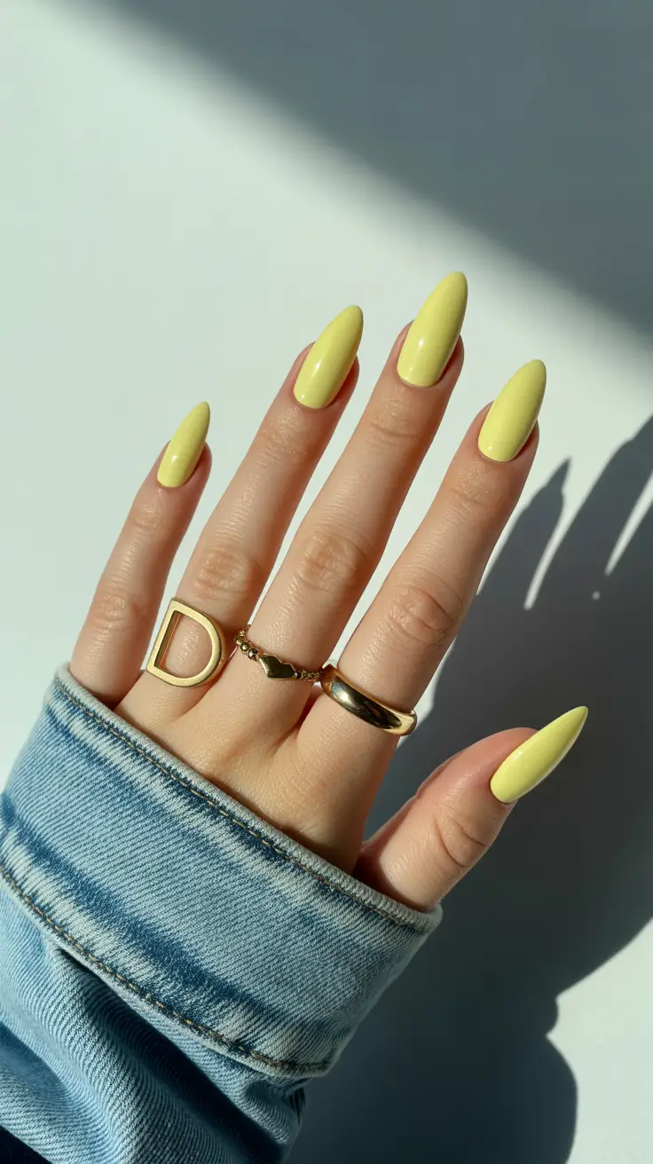 elegant yellow spring nails in 2026 pale butter almond