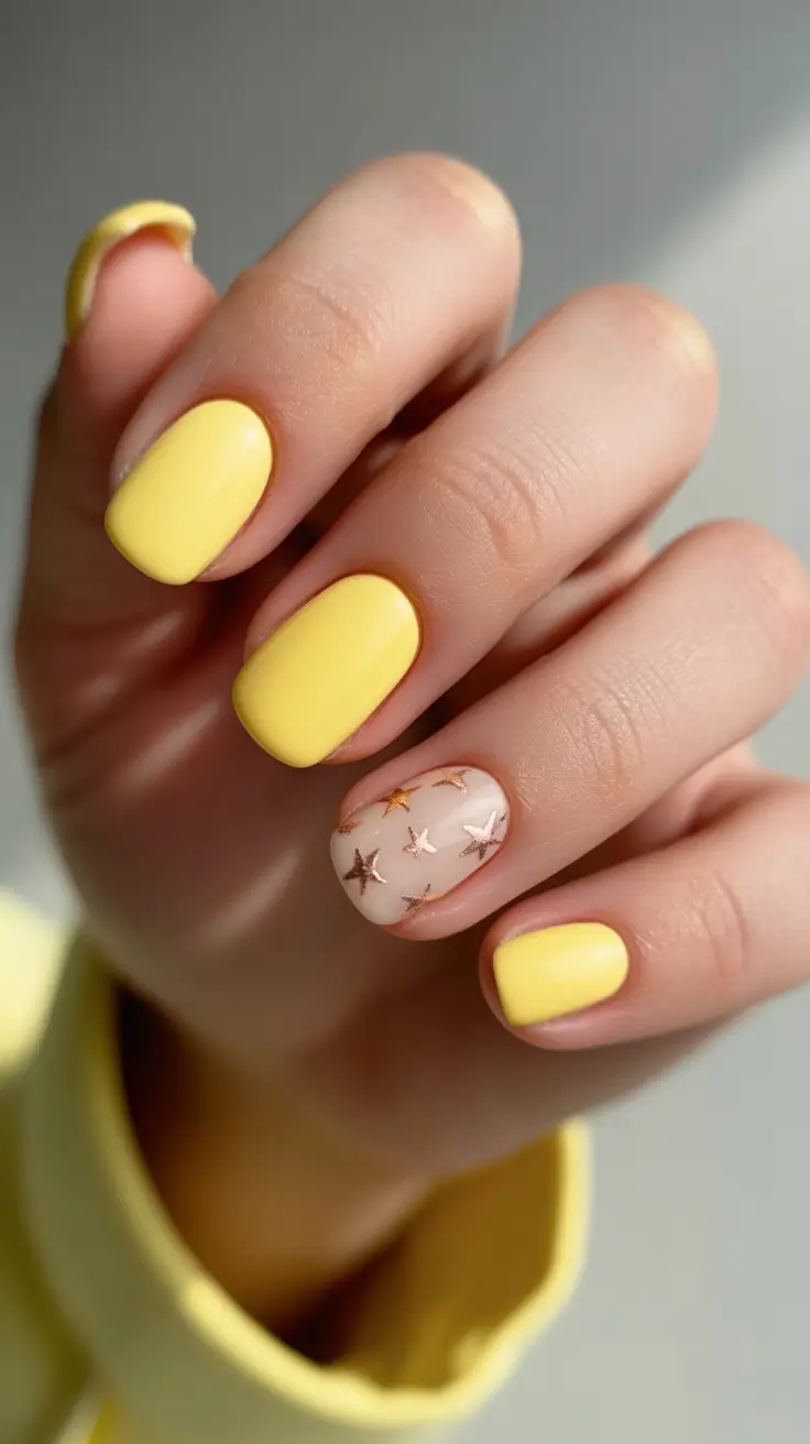 elegant yellow spring nails in 2026 pastel short design