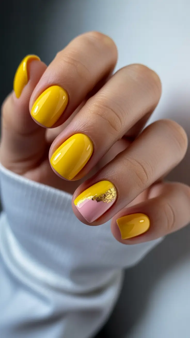 elegant yellow spring nails in 2026 short butter design