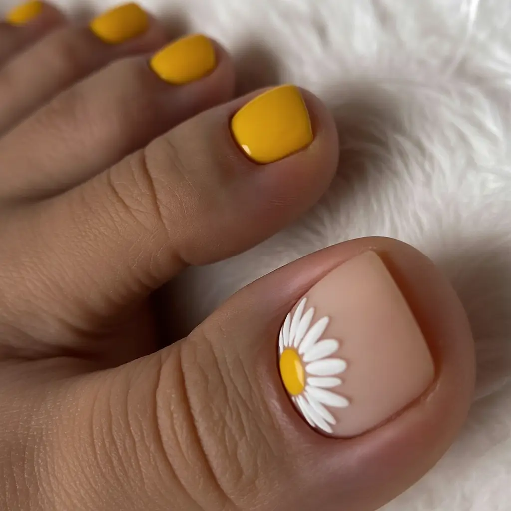 spring toe nail colors 2026 Sunny Daisy Accent for Fresh Early Spring Pedicures