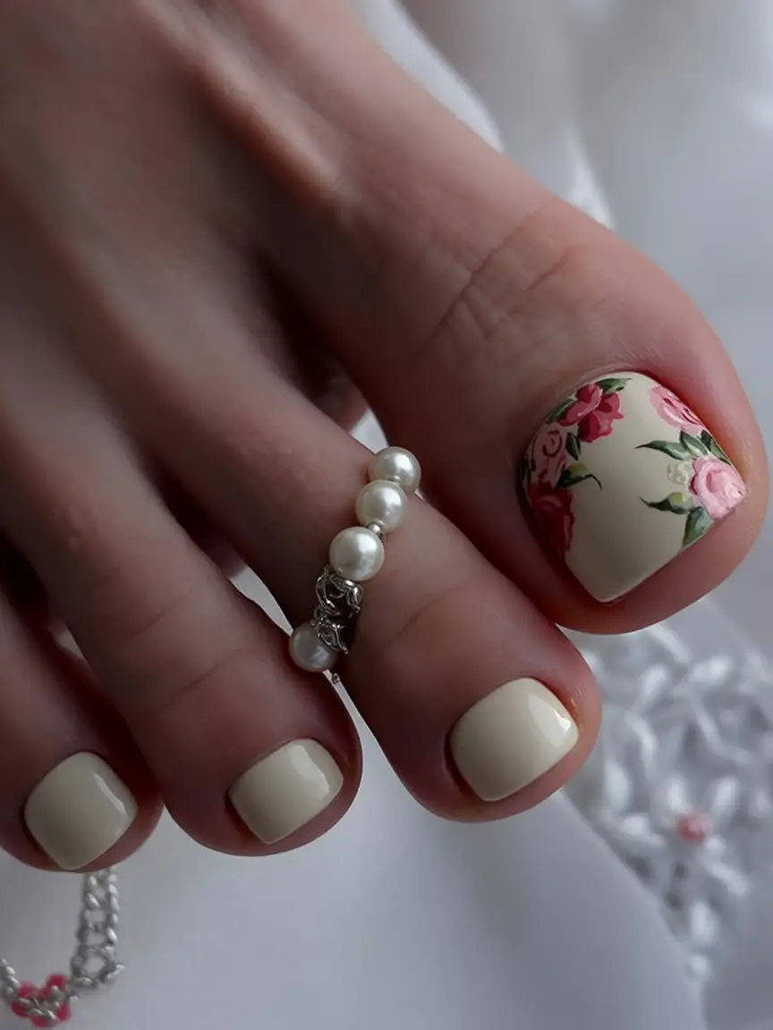 spring toe nail colors 2026 Soft Vintage Rose Pedicure for Romantic Spring Days