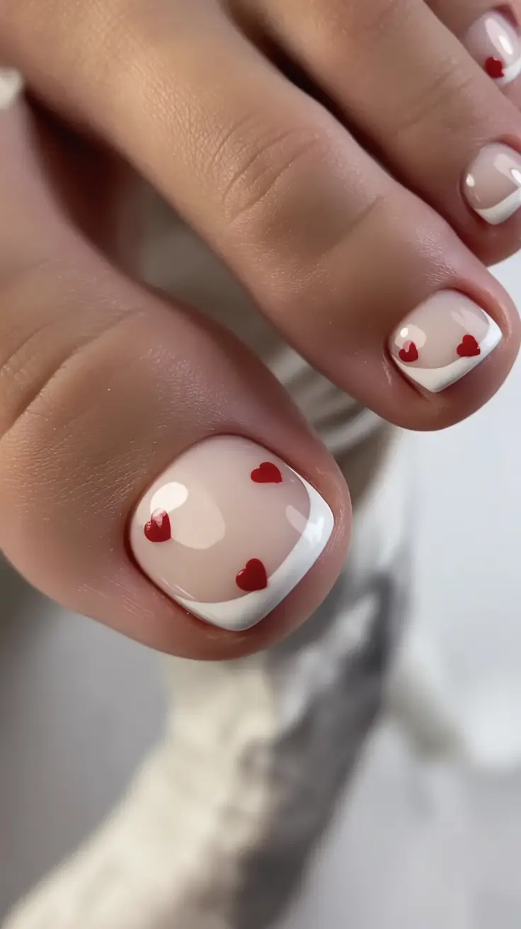 spring toe nail colors 2026 Minimal French Pedicure with Tiny Heart Details