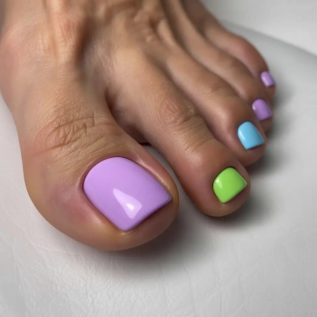 spring toe nail colors 2026 Playful Pastel Mix for Colorful Spring Pedicures