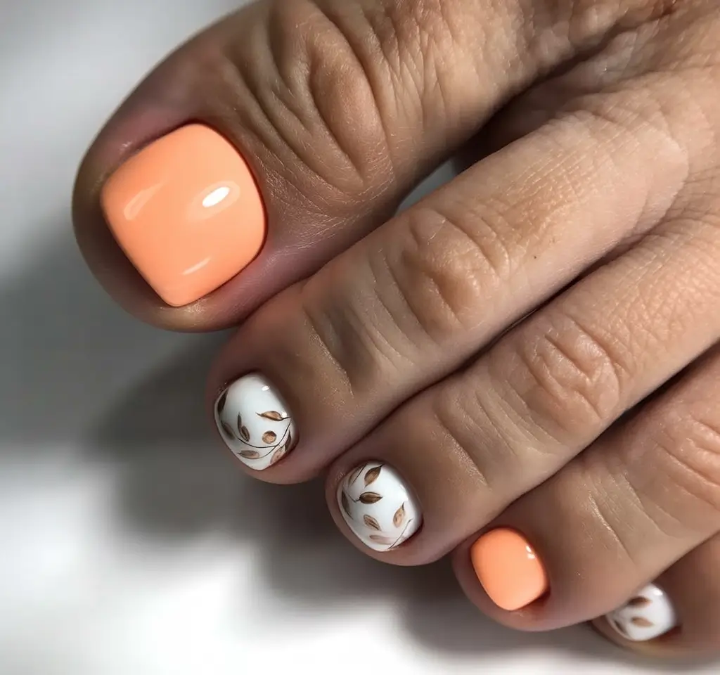 spring toe nails 2026 Peach and Botanical Minimal Pedicure