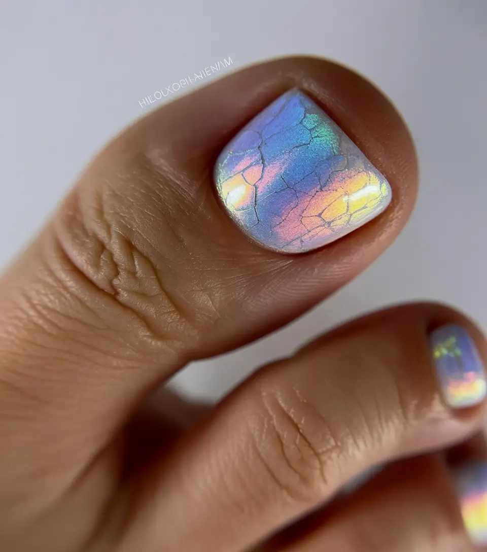 spring toe nails 2026 Opalescent Chrome Pedicure Glow