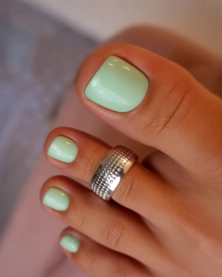 spring toe nails 2026 Fresh Mint Minimal Pedicure