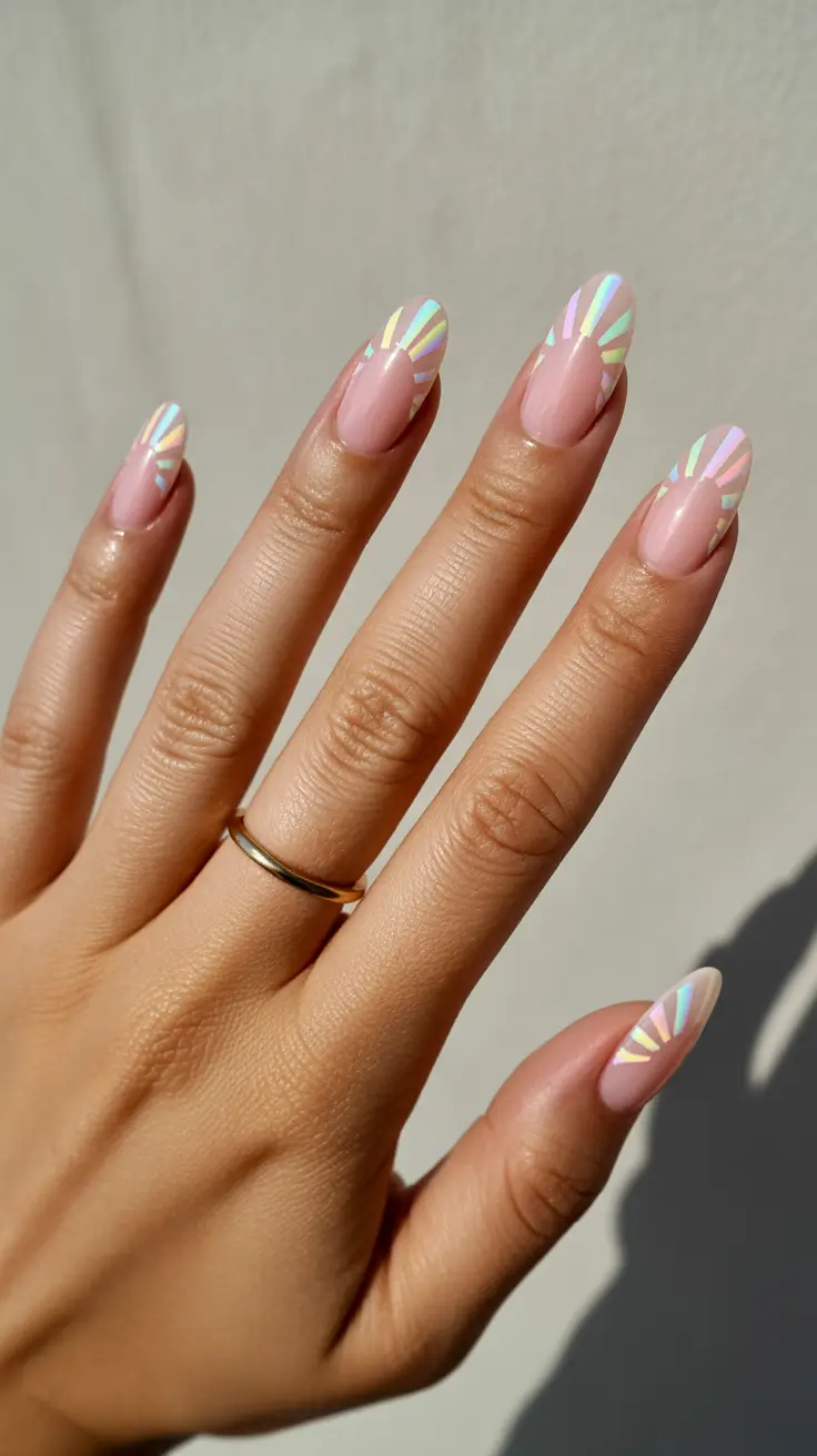 gorgeous spring wedding nails 2026 Soft Iridescent Petal Accents for a Romantic Wedding Guest
