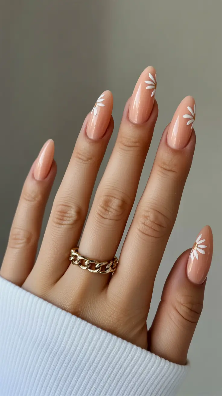 gorgeous spring wedding nails 2026 Minimal Daisy Bridal Nails with Soft Romantic Charm