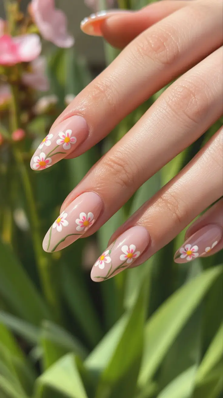 gorgeous spring wedding nails 2026 Fresh Meadow Floral Nails for a Garden Wedding Guest