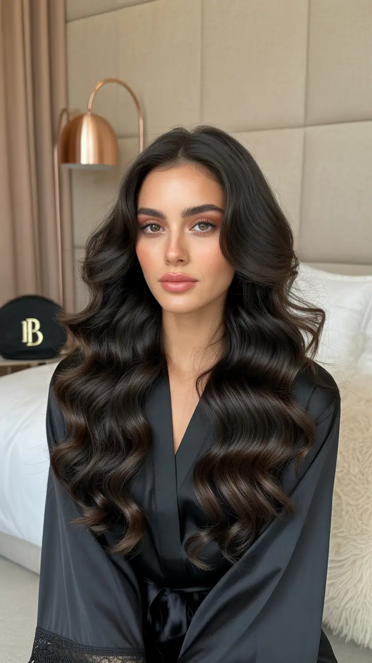may hair color ideas Glossy Espresso Waves for Dark Spring Elegance