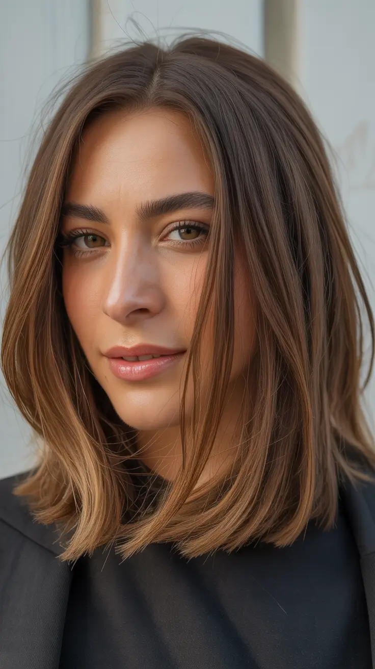 may hair color ideas Light Brown Precision Lob with Natural Spring Glow